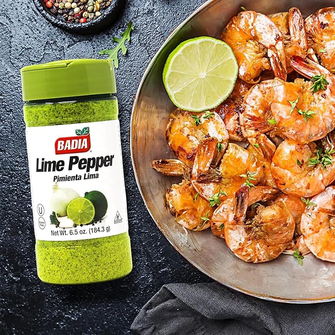 Badia Lime Pepper Seasoning, 6.5 oz - Pepper, Garlic & Onion, Zesty Citrus Blend for Chicken, Seafood & Vegetables
