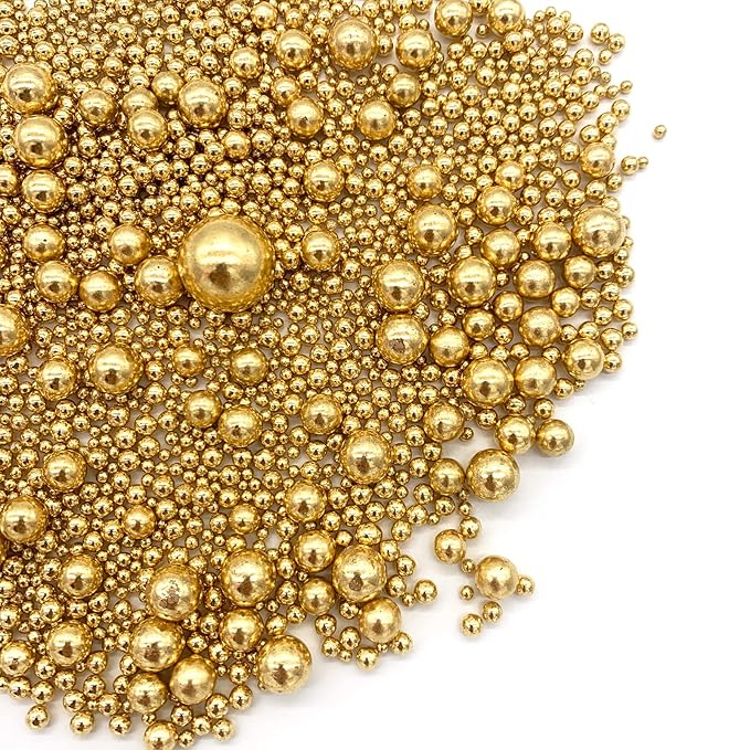Weraru Edible Bright Gold Pearl Sugar Sprinkles Candy Mixing Size Baking Edible Cake Decorations Cupcake Toppers Cookie Decorating Celebrations Wedding Shower Party Chirstmas Supplies 120g/ 4.2oz