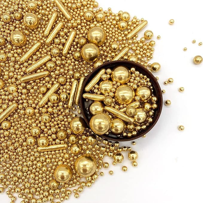 Sprinkles Gold Pearl Sugar Candy Mix Size, Nut Free, Baking Cake Decorations Cupcake Toppers Cookie Decorating Ice Cream Celebrations Shaker Jar Wedding Shower Party (120g/4.2oz竊?,<div>