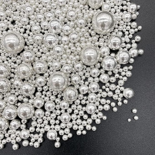 Weraru Edible Silver Pearl Sugar Sprinkles Candy Mixing Size Baking Edible Cake Decorations Cupcake Toppers Cookie Decorating Celebrations Wedding Shower Party Chirstmas Supplies 120g/ 4.2oz