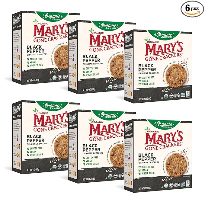 Mary's Gone Crackers Black Pepper Crackers, Vegan Friendly, Kosher, USDA Certified Organic, Gluten Free & Non-GMO, 4 Ounce (Pack of 6)