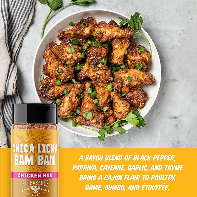 Fire & Smoke Society Chica Licka Bam Bam Chicken Seasoning | BBQ Seasonings and Rubs for Smoking and Grilling | Chicken Wings, Turkey Rub, Poultry Seasoning | Black Pepper, Paprika, Garlic | M 5.1 oz