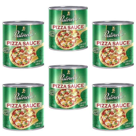 Pastorelli Pizza Sauce, Original Authentic Italian Pizza Sauce with Extra Virgin Olive Oil and Pecorino Romano Cheese Shredded, Since 1952 Family Pizza Sauce Recipe, 8 Ounce, 6-Pack