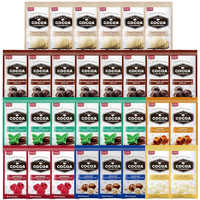 Hot Cocoa Mix Gift Set ??30 Count, 7 Flavors | Cozy Hot Chocolate Sampler Box for Students, Coworkers, Teens, Family & Friends