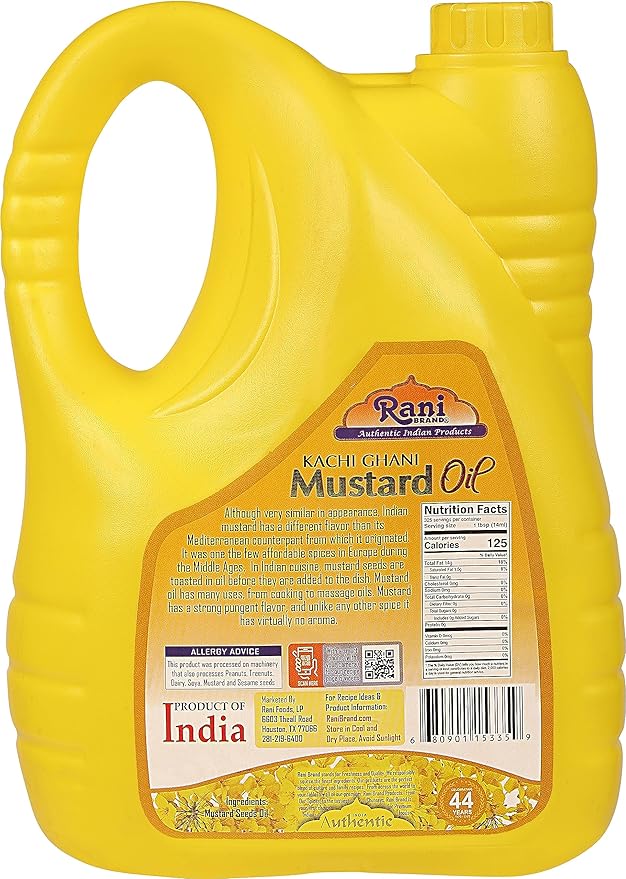 Rani Mustard Oil (Kachi Ghani) 169 Ounce (5 Liter) Pack of 2, NON-GMO | Gluten Free | Vegan | 100% Natural | Kosher