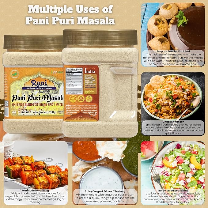 Rani Pani Puri Masala (14-Spice Blend for Indian Spicy Water) 24.5oz (1.54lbs) 700g PET Jar ~ All Natural | Vegan | No Colors | Gluten Friendly | NON-GMO | Kosher | Indian Origin, gol gappa