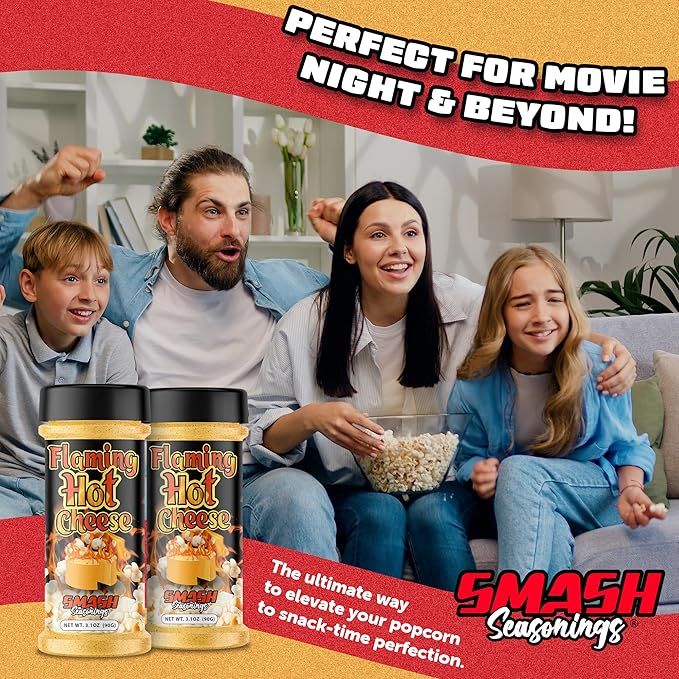 Flaming Hot Cheese Popcorn Seasoning Shaker ??2 Pack Spicy Bold Snack Blend with Premium Cheese & Chili Peppers ??Gourmet Sprinkle for Popcorn, Chips, Fries, Veggies, Pasta, Nachos, Party Snacks