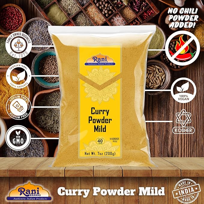 Rani Curry Powder Mild (10-Spice Authentic Indian Blend) 7oz (200g) ~ All Natural | Salt-Free | NO Chili or Peppers | Vegan | No Colors | Gluten Friendly | NON-GMO | Indian Origin