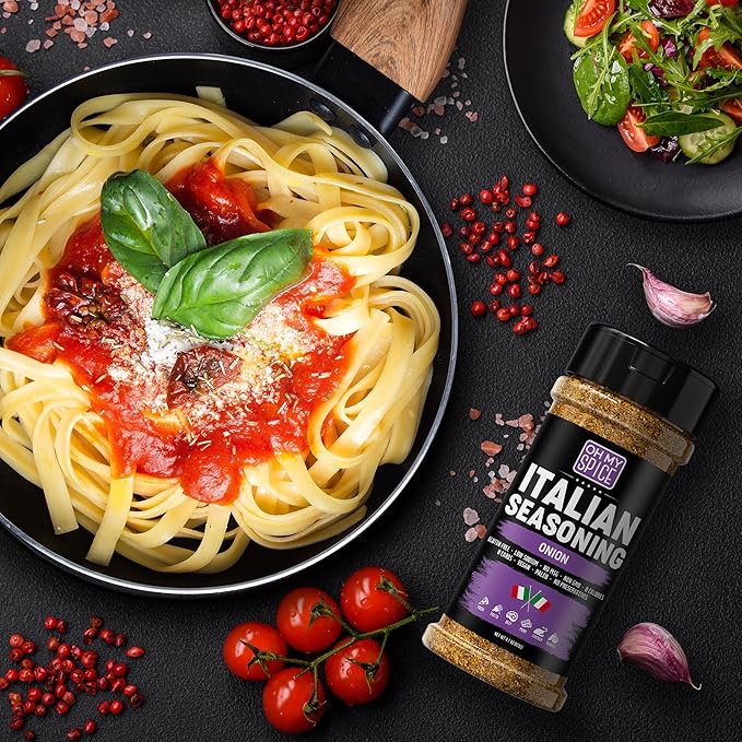 Italian Seasoning Blend Onion Powder Mix - Gluten Free & Low Sodium Pizza Seasoning for Bruschetta & Spaghetti. Mediterranean Sweet Onion Herbs for Italian Food. Sausage & Pizza Toppings Spices. 4.7oz