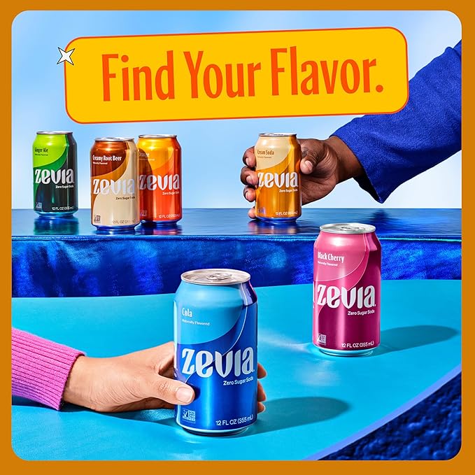 Zevia Zero Sugar Soda, Orange, 12 oz Cans (8-Pack) ??Naturally Sweetened, Non-GMO Project Verified, Gluten-Free, Vegan