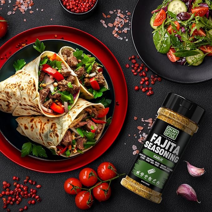Fajita Seasoning Mix Garlic Powder Seasoning - Gluten Free & Low Sodium Mexican Seasonings Blend for Meat, Vegetables, Steak & Chicken Fajita. Garlic and Herb Fajitas Seasonings Spice. Taco Mix. 4.7oz