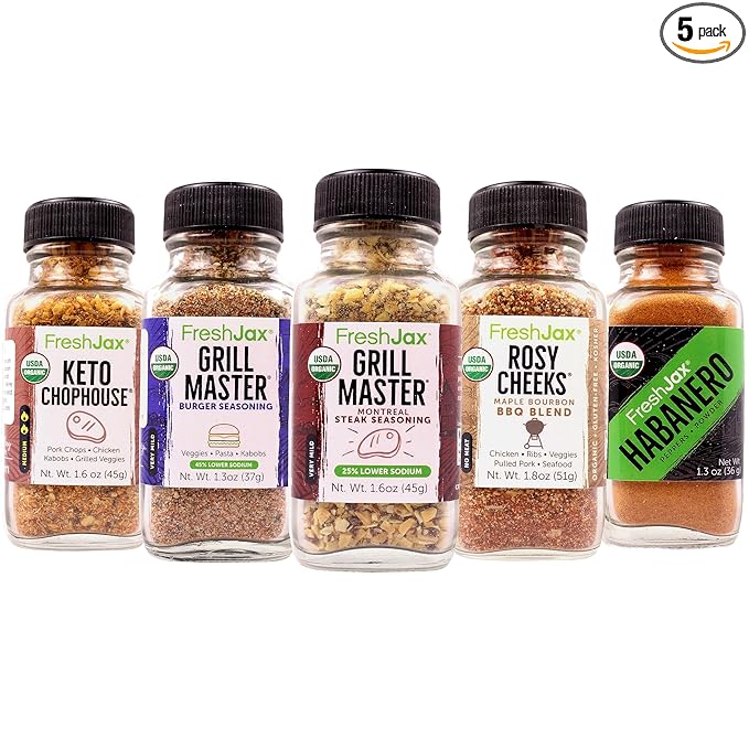 FreshJax Cookout Seasoning Gift Set ??5 Organic All-Purpose Spices for Grilling, BBQ & Cooking ??Gift-Ready Box for Men