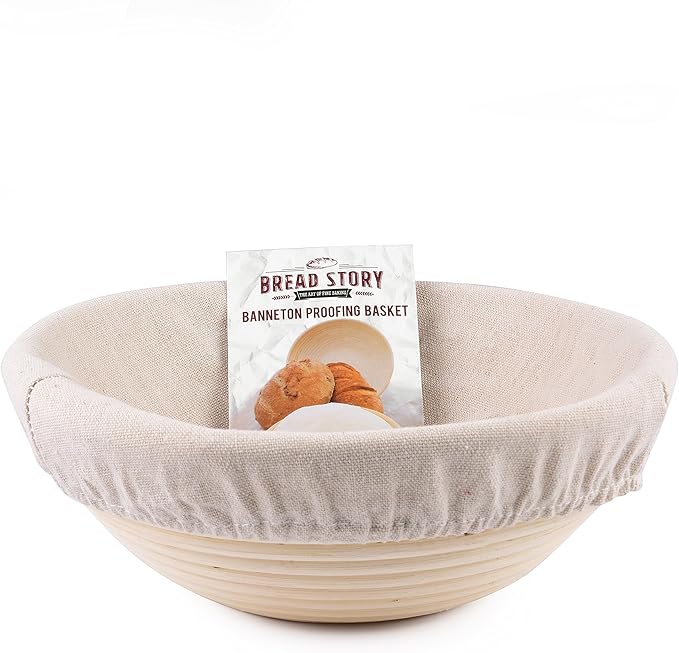 Bread Story Round Banneton Bread Proofing Basket Set ??Handmade Rattan Brotform Dough Bowl with Cloth Liner, Sourdough Tools & Baking Supplies for Home Bakers ??Baking Kit, 8.5 Inch