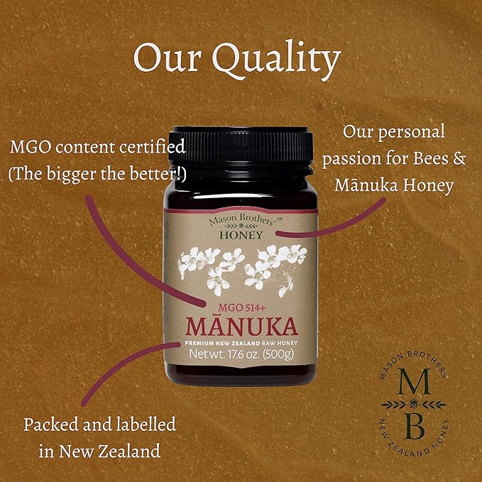 Mason Brothers’ Raw Manuka Honey MGO 514+ | New Zealand Honey, MGO Certified / 17.6oz