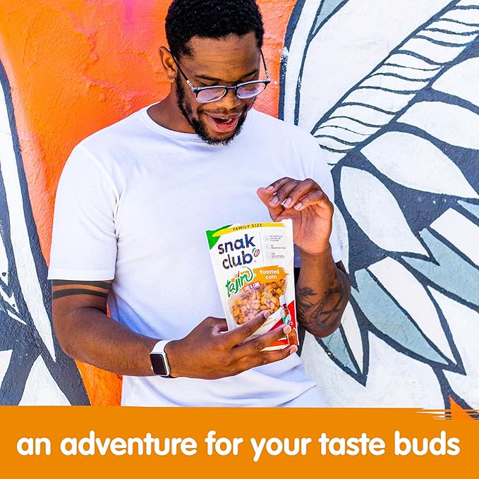 Snak Club Tajin Toasted Corn, Roasted Corn Nuggets with Chili and Lime Seasoning, Mild, Non-GMO, Gluten-Free, Kosher Snack, No Artificial Colors or Flavors, 11 oz Resealable Bags, 6 Pack