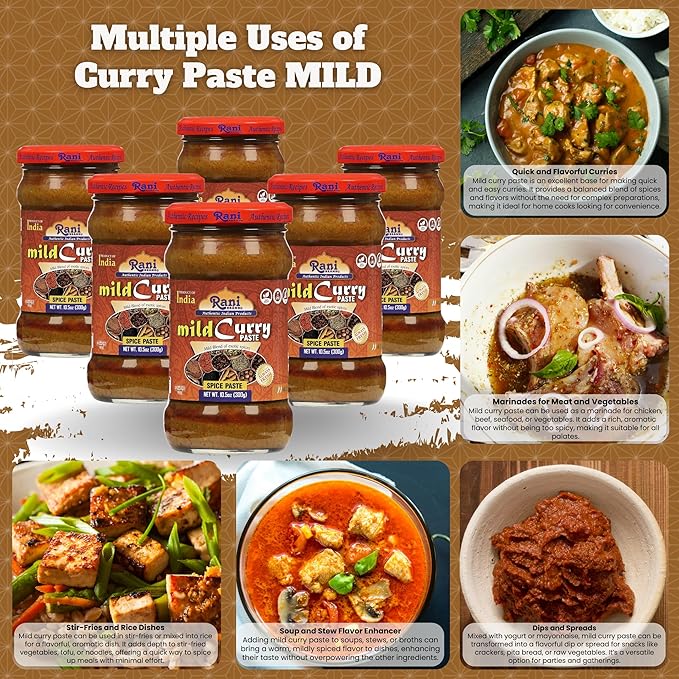 Rani Curry Paste MILD (Spice Paste) 10.5oz (300g) Glass Jar, Pack of 5+1 FREE ~ No Colors | All Natural | NON-GMO | Vegan | Gluten Free | Indian Origin