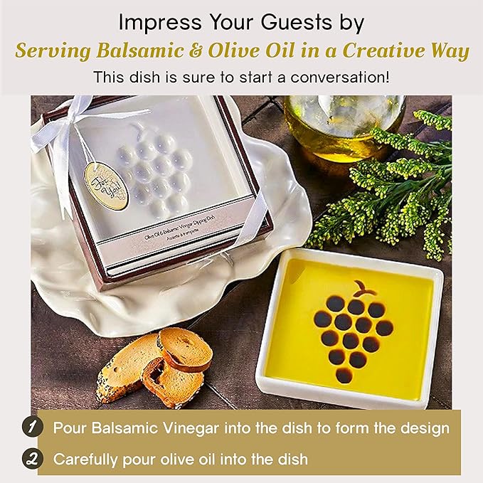 Bellina Gourmet Balsamic Gift Set - Bread Dipping Set with Giuseppe Giusti Balsamic Vinegar of Modena and Bread Dipping Dish with Grape Design, Italian Cooking Gifts from Italy - 8.45 fl oz (250 ml)