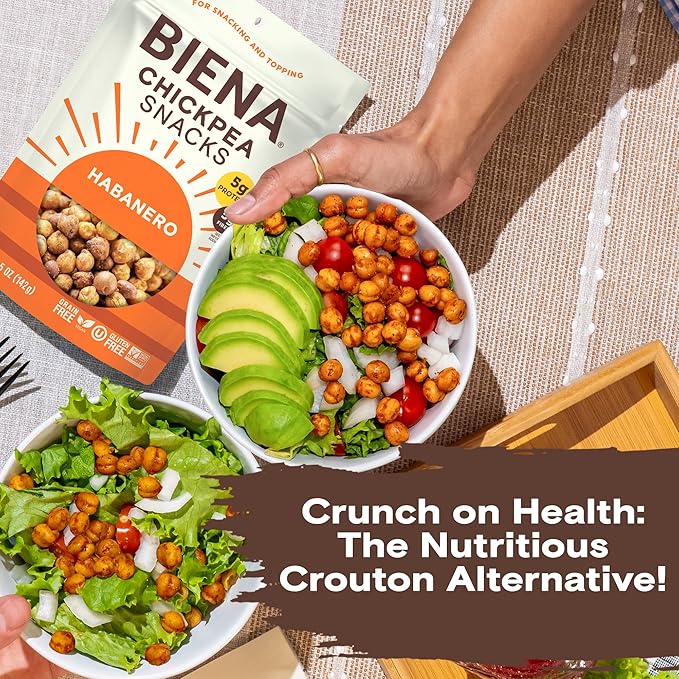 BIENA Chickpea Snacks - Crunchy Roasted Chickpeas - High Fiber Vegan Protein Snacks for Adults and Kids - 8-Pack, 5 Ounce - Habanero