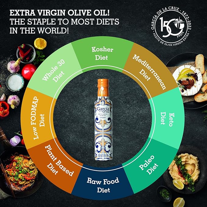 GARCÍA DE LA CRUZ - Organic Extra Virgin Olive Oil, Master Miller Premium Oil, Almond and Tomato Tones, Smooth Body, Sourced in Spain, Montes de Toledo, Glass Bottle - 250 ml