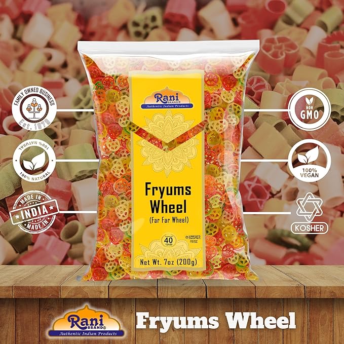Rani Far Far/Fryums (Wheat & Tapioca Pellet) Wheel Shape 7oz (200g) ~ Vegan, Kosher, Uncooked, Used to Make Papad, Bhungra/Chip Snack