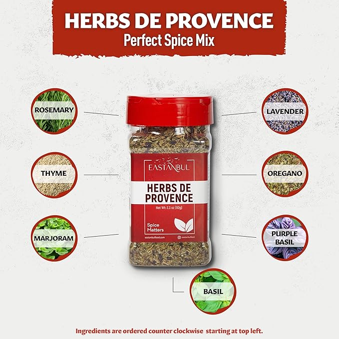 Eastanbul Herbs De Provence Seasoning, 2.3oz, Natural Herbes De Provence Seasoning Spice Blend, From France Culinary Tradition, Perfect for Grills, Roasts, Stew & Soups, Low Sodium, No Filler, No MSG