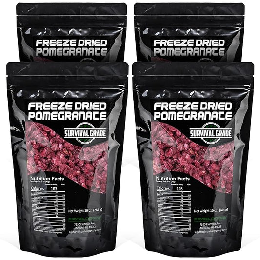 Survival Grocery짰 Freeze Dried Pomegranate Seeds/Arils ??No Sugar Added, No Preservatives, Rich in Antioxidants & Vitamin C ??Ideal for Oatmeal, Smoothies, Granola or Snacking (40 oz./4 Bags)