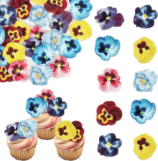 60 Pack Edible Flowers Cake Decorations, Edible Flowers Cupake Topper, Wafer Paper Flowers Cake Toppes for Wedding Birthday Party Food Decorations Supplies