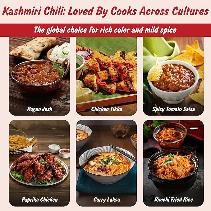 Spice Profile USDA Organic Low Heat Kashmiri Chili Powder, 4 oz, Lab Tested for Heavy Metals, Milder than Deggi Mirch Chilli, Chile rojo de Cachemira en polvo