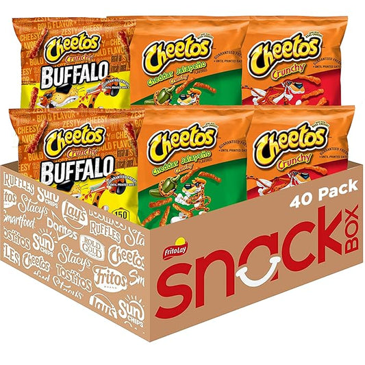 Cheetos Cheese Flavored Snacks, Cheesy & Spicy Favorites with Crunchy, Buffalo, and Cheddar Jalapeno Variety Pack, 1 Ounce (Pack of 40)