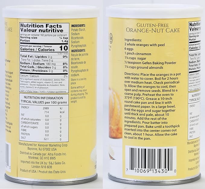 Gefen Baking Powder Aluminum Free, 8oz (2 Pack) | Total of 1LB | Resealable Canister | Gluten Free | Cornstarch Free | For Cooking & Baking