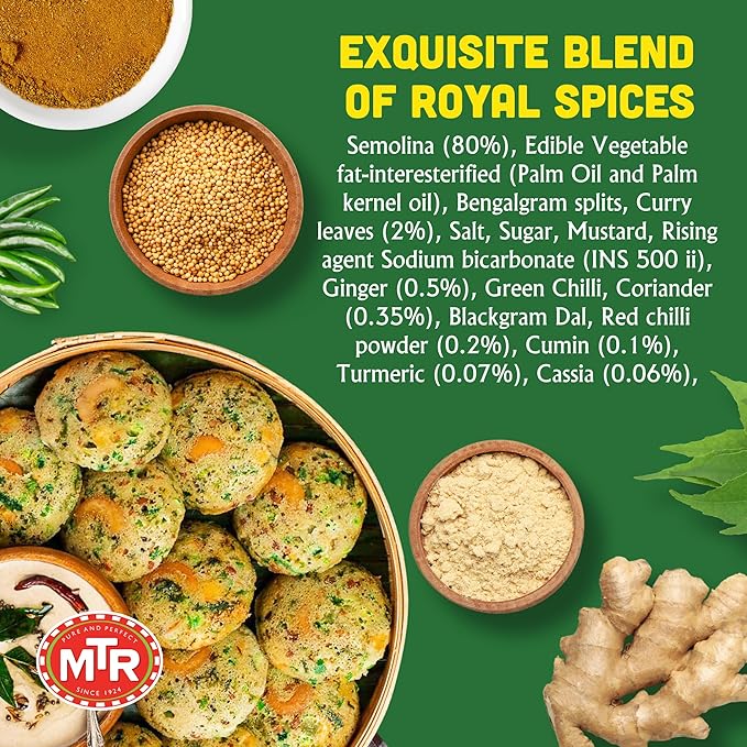 MTR Instant Masala Rava Idli Mix - Ready to Cook Authentic Indian Breakfast, Lunch, Dinner or Snack Meal - No Added Preservatives - A Quick & Easy Recipe Suitable for Vegetarians - (500g, Pack of 2)
