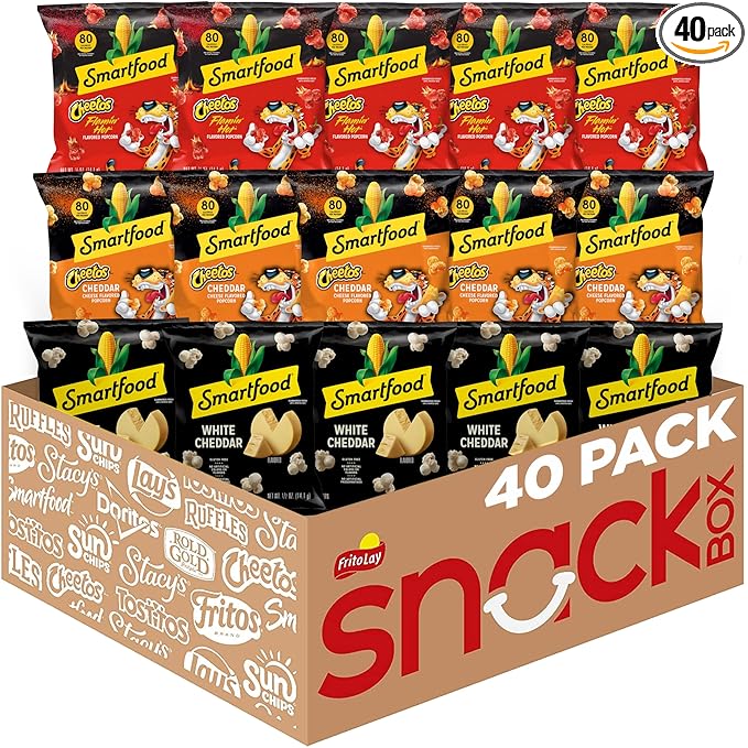Smartfood Popcorn, White Cheddar and Flamin' Hot White Cheddar Variety Pack, 0.5 Ounce (Pack of 40)