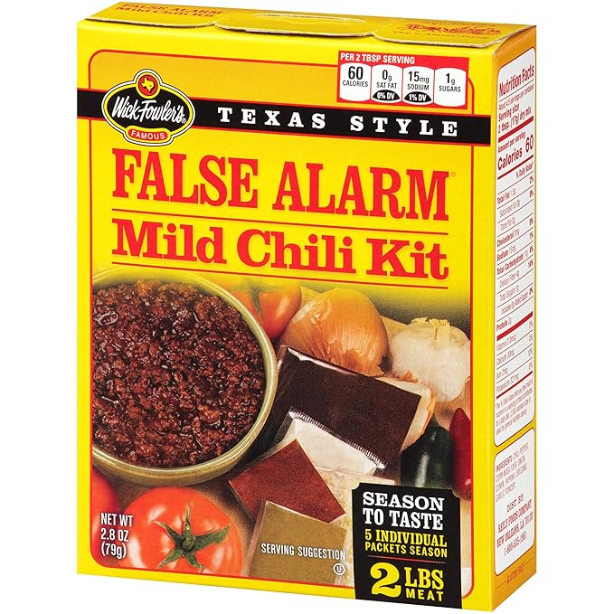 Wick Fowler's False Alarm Mild Chili Kit, Texas Style Chili Seasoning Mix with Individual Packs of Spices, 2.8oz Box (Pack of 8)