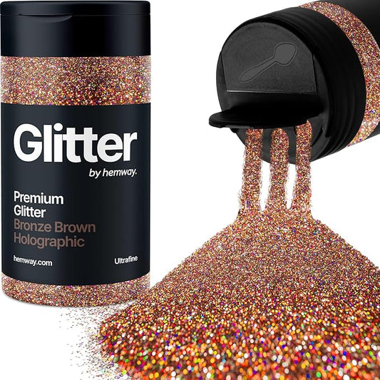 Hemway Premium Glitter Shaker - Bronze Brown Holographic | 130g Ultrafine Metallic Flake Sequins for Resin & Epoxy Crafts | Craft Supplies for Tumblers, Festival, Art