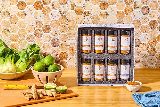 Savory Spice Indian Spice Collection - Gift Set of Indian Spices and Seasonings with Curries, Masalas, and Flavors from India - Vegan, Gluten-Free, No MSG (8-Jar Box)