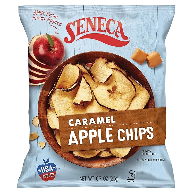 Seneca Caramel Apple Chips | Made from Fresh Apples | 100% Red Delicious Apples | Yakima Valley Orchards | Crisped Apple Perfection | Foil-Lined Freshness Bag | 0.7 ounce (Pack of 24)