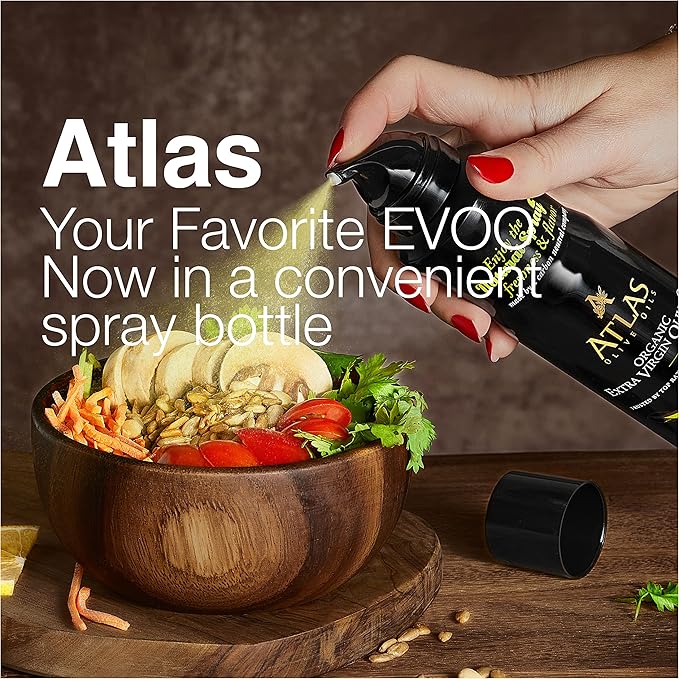 Cooking Oil by Atlas, Extra Virgin Olive Oil Spray, Dual Function Spray and Stream, 5.4 fl oz, 3 Pack, Non Stick, Polyphenol Rich Moroccan EVOO, Cold Pressed, Hydroxytyrosol Keto