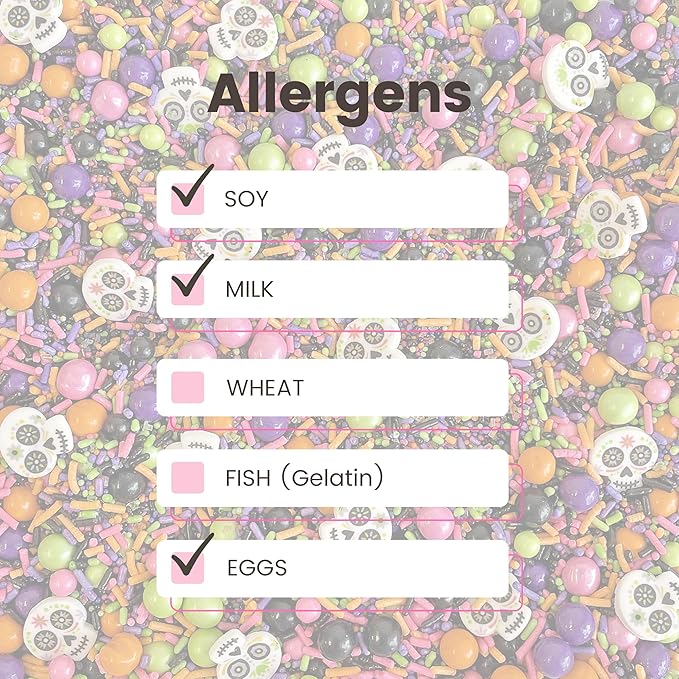 Sprinkle Pop Dia De Los Muertos Sprinkle Mix| Black Pink Purple Lime Orange Sprinkles| Halloween Sprinkles with ~12 Day of the Dead Sugar Skulls Made in USA for Decorating Cake Cookies Cupcakes, 4oz