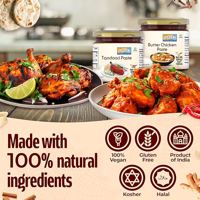 Ashoka Butter Chicken & Tandoori Paste Variety Pack | Vegan | Kosher | Gluten-Free | Easy-to -Use Curry Paste | Authentic Indian Since 1932 | Pack of 4