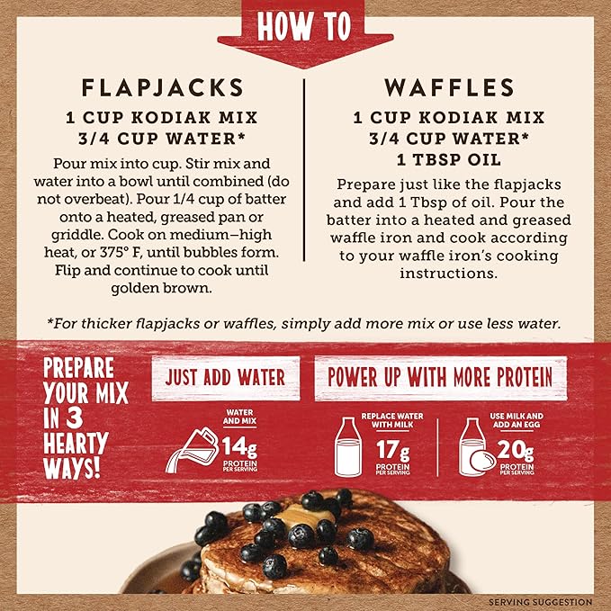 Kodiak Cakes Power Cakes Protein Pancake Mix & Waffle Mix - 100% Whole Grain - Blueberry (Pack of 6)