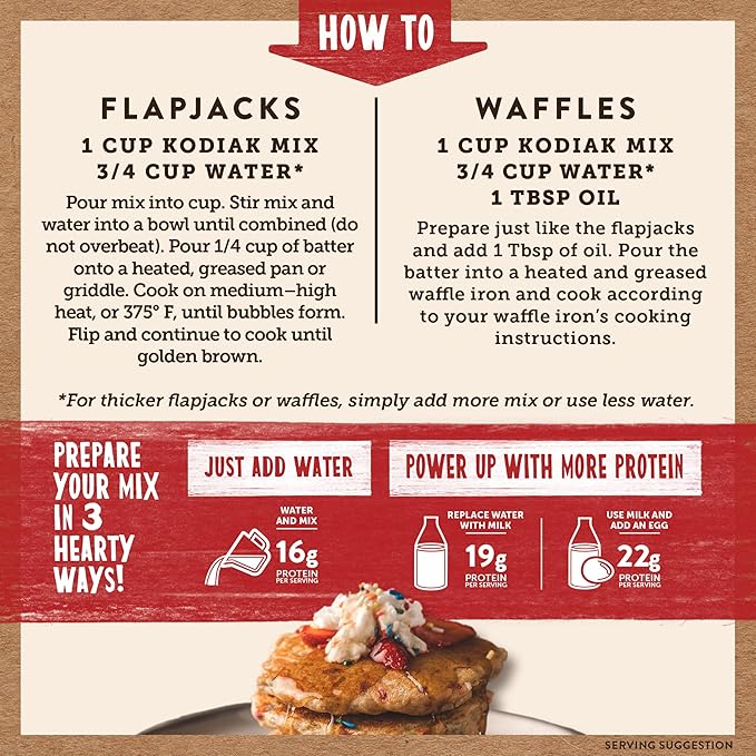 Kodiak Cakes Power Cakes - Protein Pancake Mix & Waffle Mix - 100% Whole Grain- Birthday Cake Flavor (Pack of 6)
