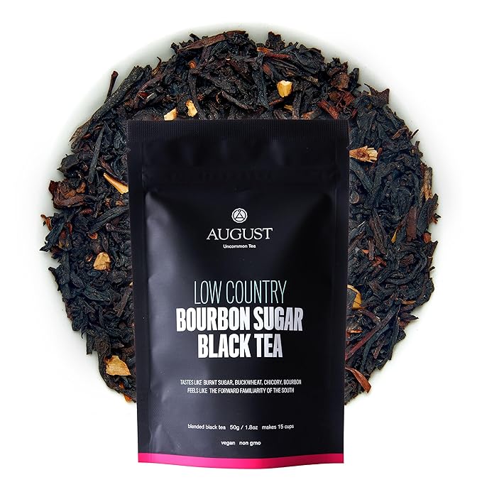 August Uncommon Low Country Bourbon Sugar Black Tea ??Vegan, Non-GMO Loose Tea Leaves ??Wild Flavor in a 1.75oz Resealable Pouch (Makes 15-30 Cups)