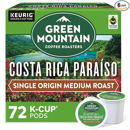 Green Mountain Coffee Roasters Costa Rica Paraiso Single-Serve K-Cup Pods, Medium Roast Coffee, 72 Count