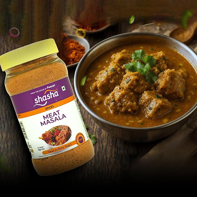 SHASHA Meat Masala Seasoning Mix (100G) - Authentic Spices Jar For Flavorful Meat Curry - Ideal For Mutton & Chicken Dishes 3.52Oz (Pack Of 3)