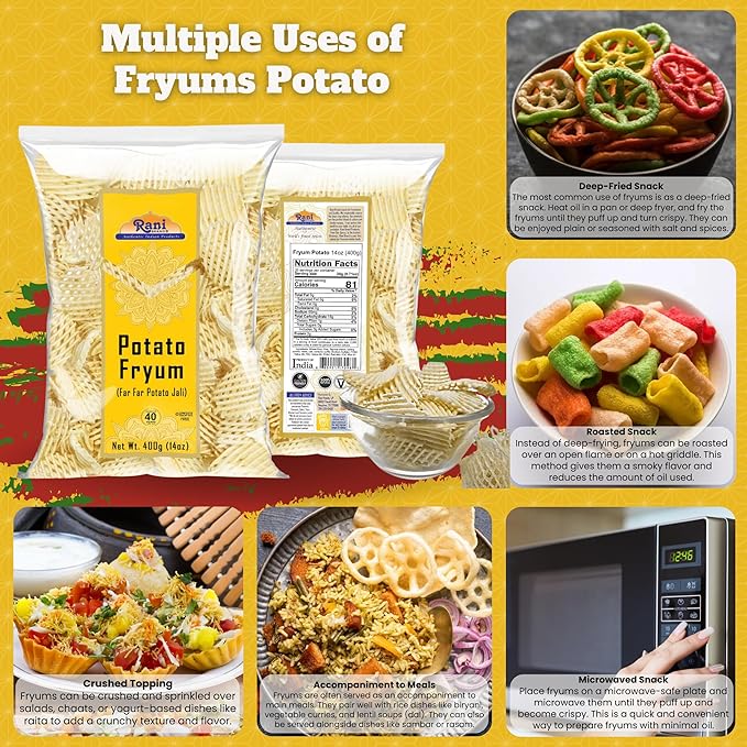 Rani Far Far/Fryums (Wheat & Tapioca Pellet) Potato Jhali 14oz (400g) ~ Vegan, Kosher, Uncooked, Used to Make Papad, Bhungra/Chip Snack