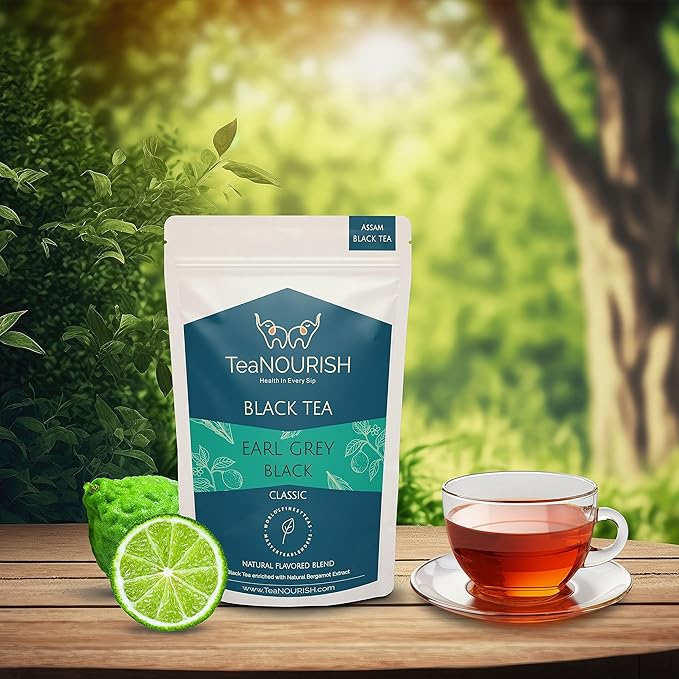 TeaNOURISH Earl Grey Black Tea | Assam Loose Leaf Black Tea Enriched with Natural Bergamot Extract | Full Bodied with Citrusy Notes - 3.53oz/100g (Pack of 2)