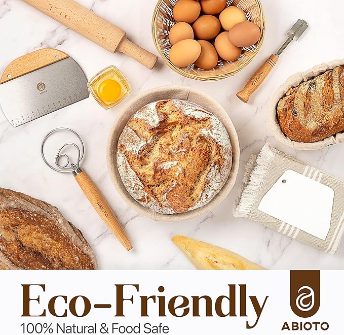 Sourdough Bread Making Kit - 9??Round & 10??Oval Banneton Proofing Baskets, Danish Dough Whisk, Bread Lame (5 Blades), Bench & Bowl Scrapers, Linen Liners - Complete Bread Making Tools