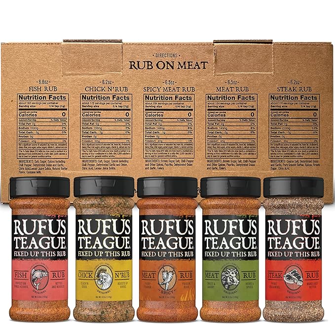 Rufus Teague BBQ Seasoning Gift Set, Big Box O' Rub BBQ Dry Rub for Smoking and Grilling Meat, 5 Flavor Spice Set, Gifts for Men Who Like Grilling