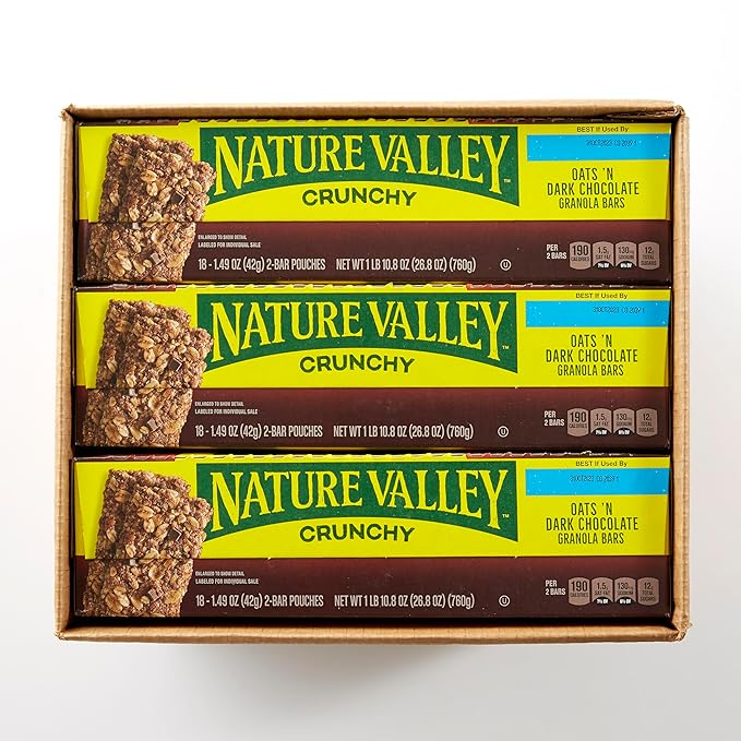 Nature Valley Crunchy Granola Bars, Oats N Dark Chocolate, 1.48 Oz, 18 Count (Pack of 6)