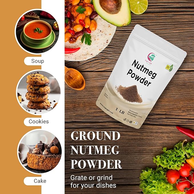 Nutmeg Ground 1 LB | Excellent Aroma and Incredible Flavor | Fresh Ground Nutmeg Spice for Baking, Cooking, Smoothies and Seasonings | Non GMO, Ethically Sourced | By Yogi's Gift짰